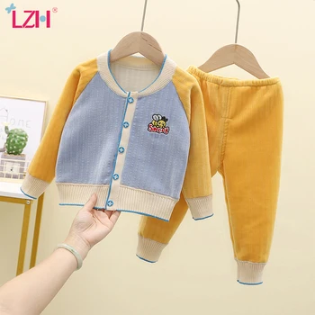 

LZH 2020 Children's Suit New Autumn Winter 1-3 Years Add Velvet Warm Toddler Boy Clothes Cartoons Baby Girl Tracksuit 2Pcs Set