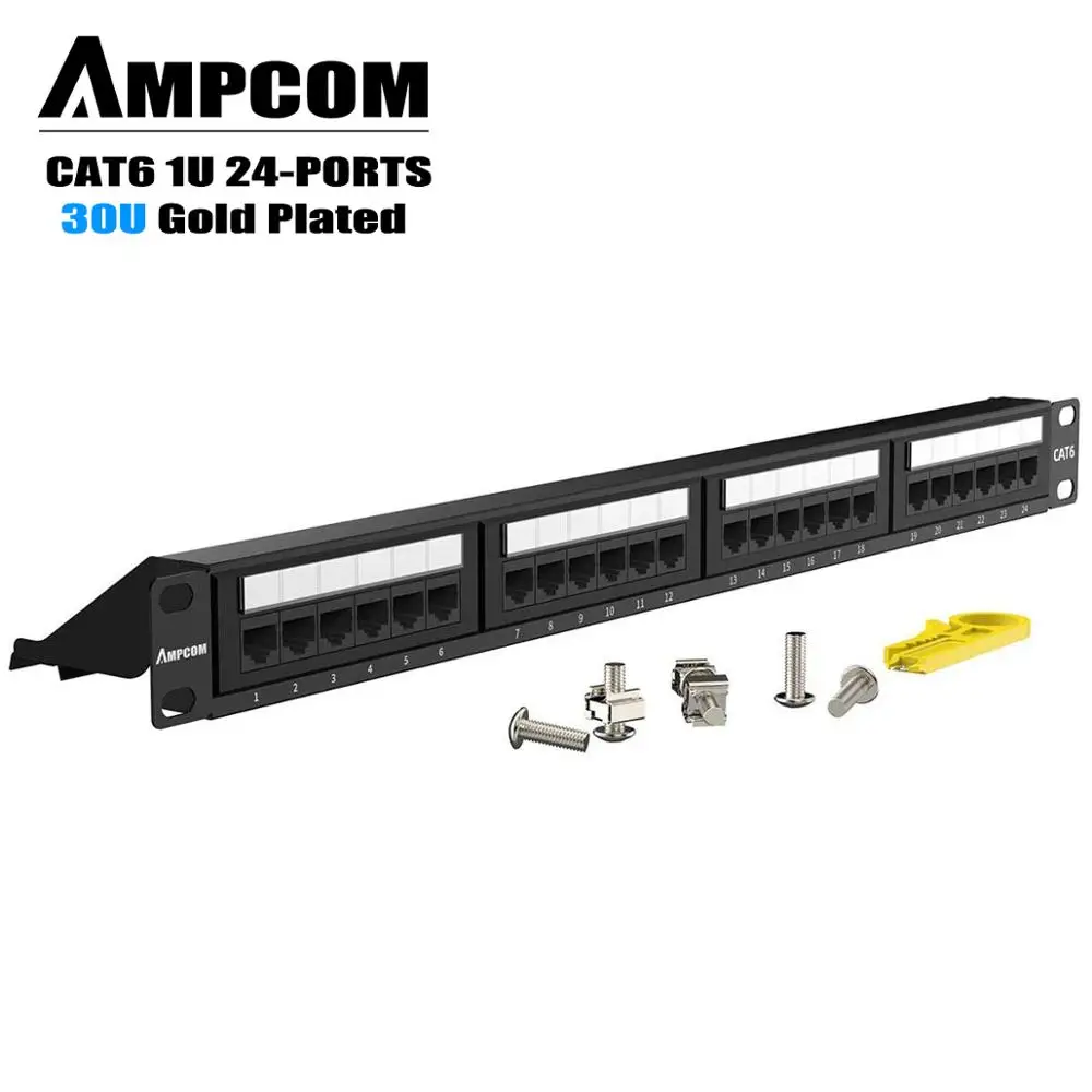 24 Port CAT6 RJ-45 19/" 1U UTP Patch Panel Networking Rack-Mount Steel Diagram