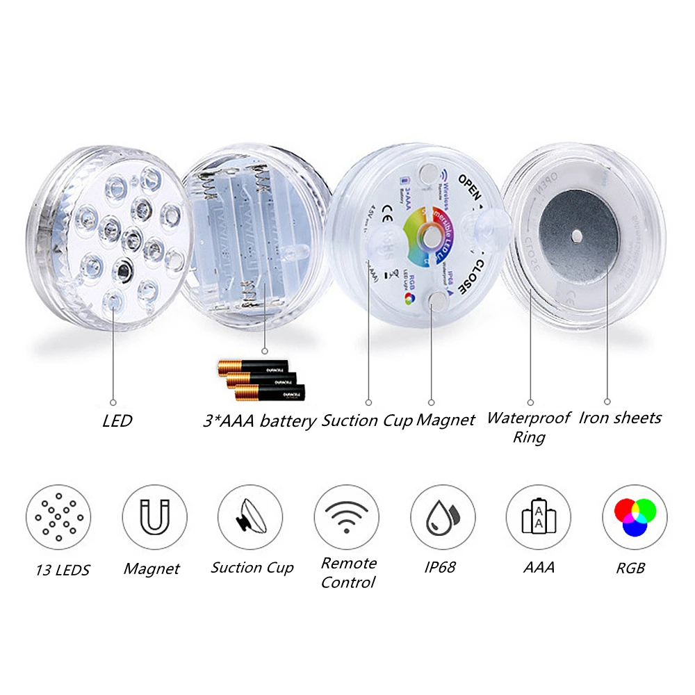 Projecteur LED Subaquatique Rechargeable Pour Piscine - 16 Couleurs, Télécommande RF, IP68, 3 Ventouses - Éclairage Bassin, Fontaine - 7