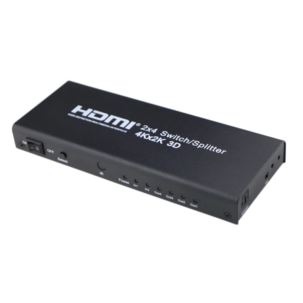 2X4 Hdmi Splitter 2 in 4 Out Hdmi Switch con Spdif Audio 3.5 Millimetri di Sostegno Hd 4K 3D 1080P