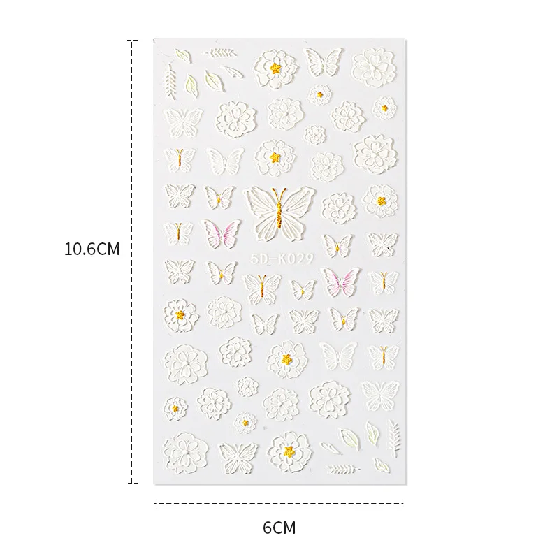 1Sheet White Embossed Flower Lace 5D Sticker Decal Wedding Nail Art Designs Floral Flower Transfer Decal Japanese Geometry nail stickers,nail art decoration,nail decals