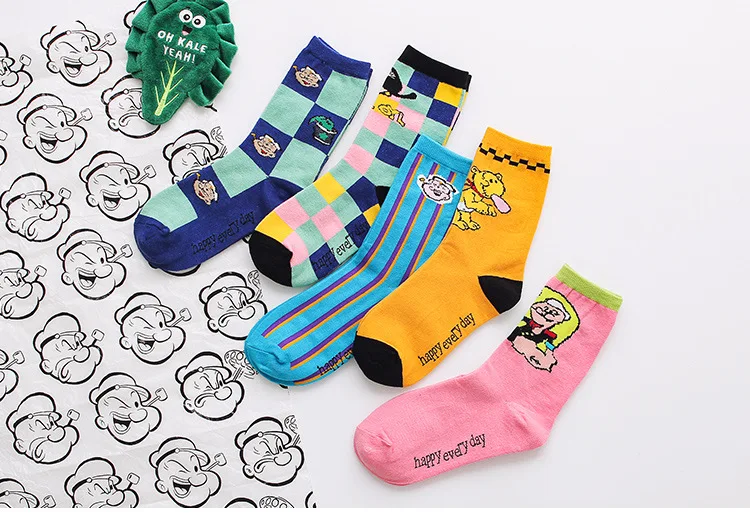 Носки с рисунком из мультфильма «Popeye», оливковый шпинат, Осень-зима, модные повседневные женские хлопковые носки, милые забавные мягкие удобные спортивные носки