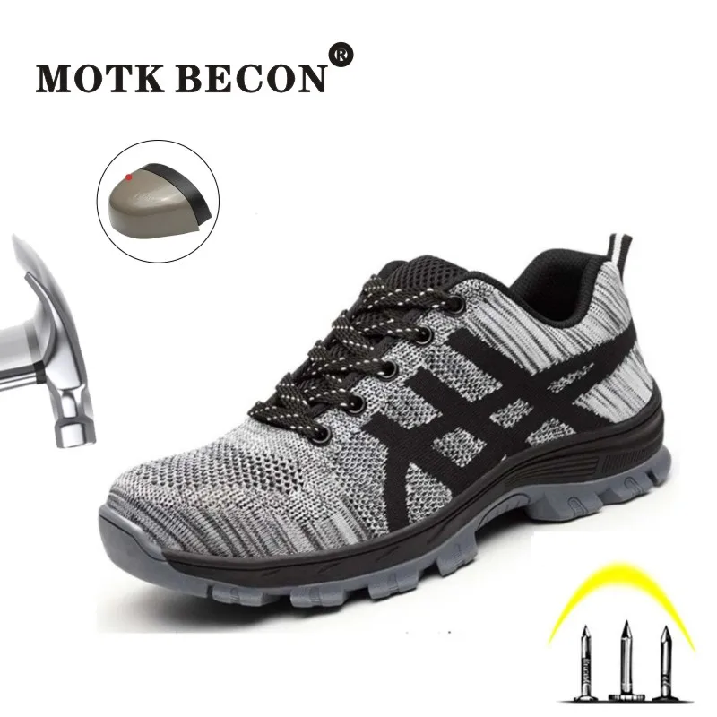 MOTK BECON защитная обувь со стальным носком, светильник, дышащие строительные ботинки для мужчин, мужские, не разбивающиеся, рабочие кроссовки L10