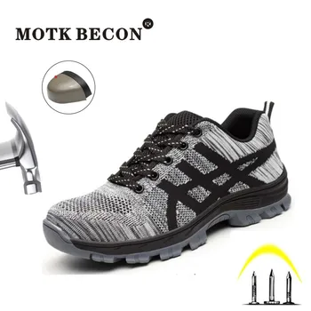 

MOTK BECON Safety Shoes with Steel Toe Cap Light Breathable Construction Boots for Men Male Anti-Smashing Work Sneakers L10