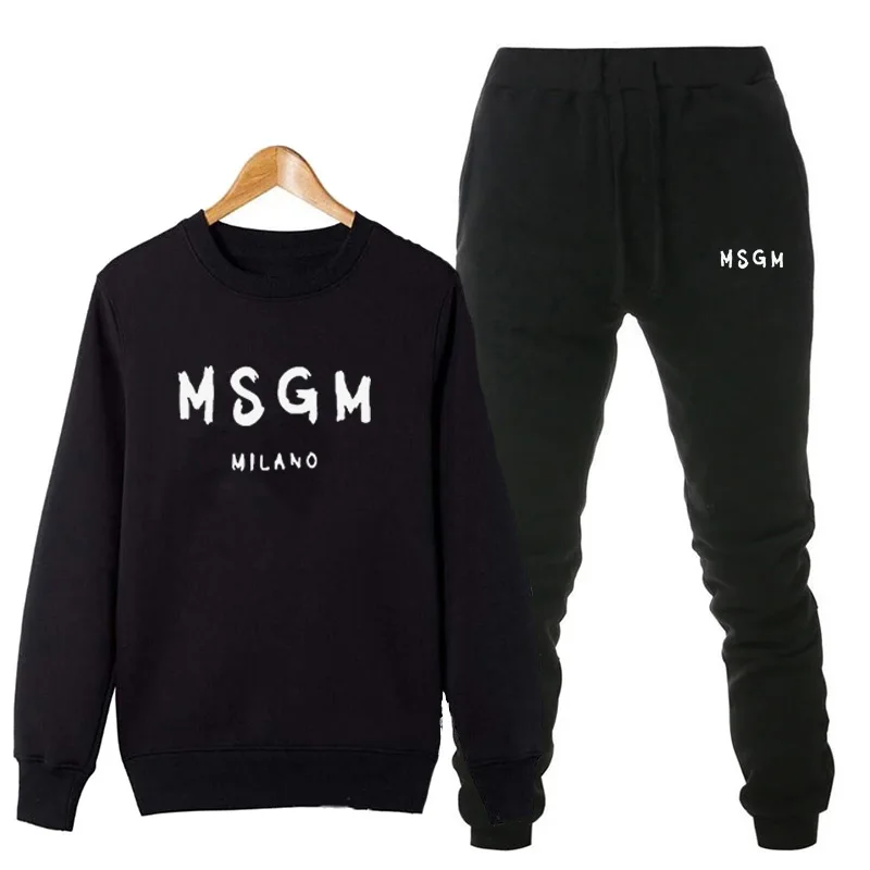 Hot Product 2019 Men sets Tracksuit MSGM Print Warm sets Fashion Sportswear With hood Sweatshirts 2-piece set Autumn and Winter suit for men