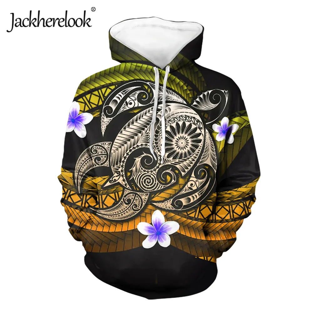

Jackherelook Women Hooded Loose Sweatshirts Polynesian Tribal Hawaii Turtle Hibiscus Print Winter Harajuku Warm Pullover Hoodies