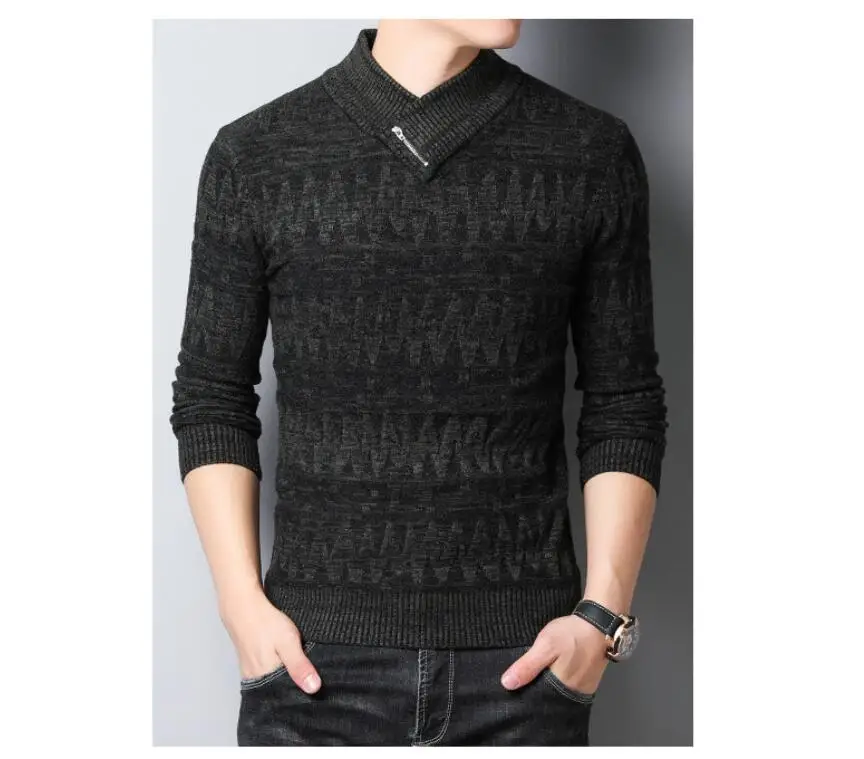 Новое поступление мужской вязаный модный дизайн на молнии теплый свитер осень зима мужской свитер с длинным рукавом высокое качество