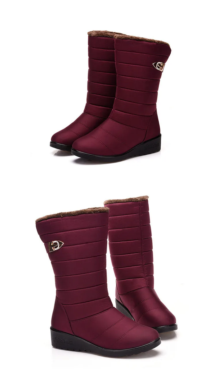 Women Boots Mid-Calf Winter Boots With Wedges Heels Botas Mujer Waterproof Snow Boots Women Winter Shoes