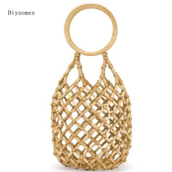 

Diysomes Straw woven summer beach pineapple shape ladies portable rattan ins bamboo bag