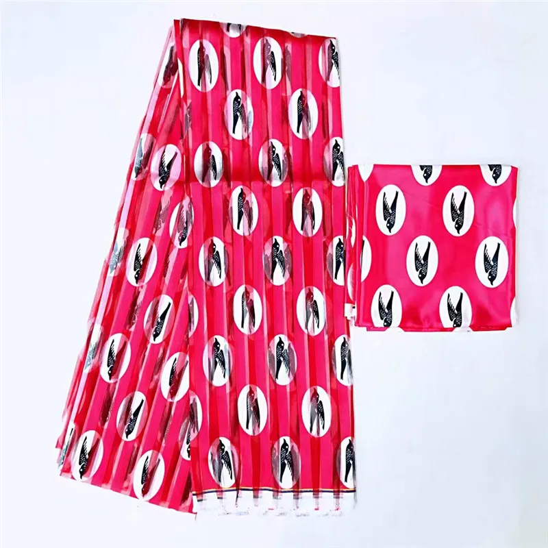 

Hot selling satin silk fabric 4+2 yards/lot colorfast Nigrian design African wax pattern satin silk fabric for clothing TJ1109