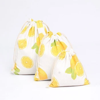 

Cartoon Fruits Printed Storage Bags Baby Clothing Kids Toys Organizer Drawstring Candy Bags Cotton Linen Jewelry Cosmetic Pouch