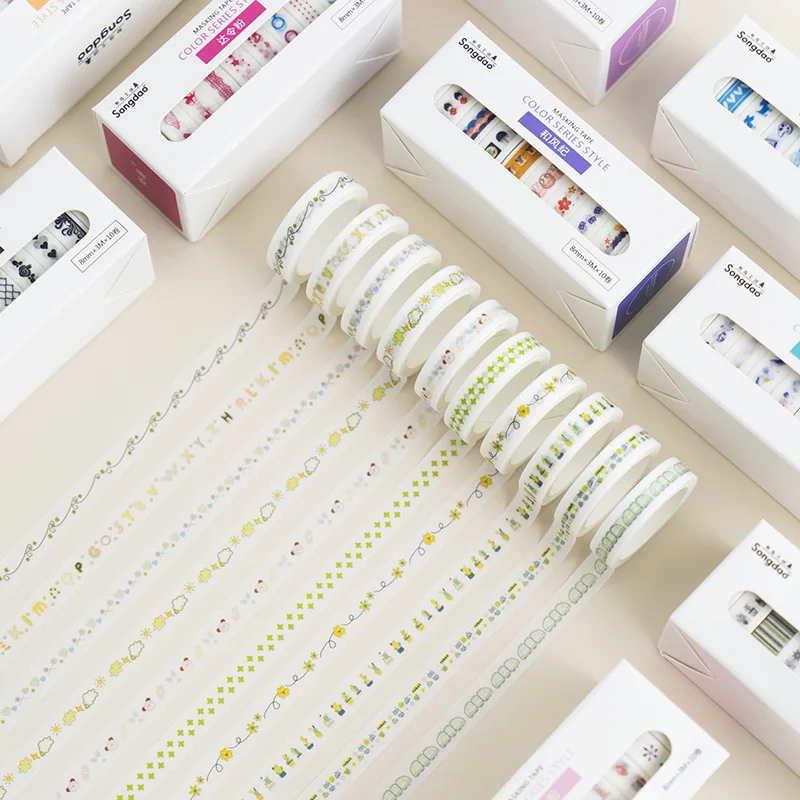 

10 Pcs/pack 8mm*3m Masking Tape for Scrapbooking Decoration Washi Tape Set Beautiful Ancient Wind and Beautiful Masking Tape