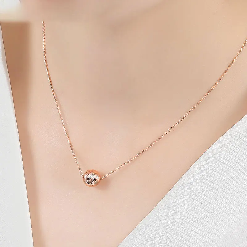 Lucky Ball Carve Clavicular 18K чистый настоящий твердый розовый из натурального золота кулон ожерелье набор для женщин Необычные высококлассные офисные ювелирные изделия