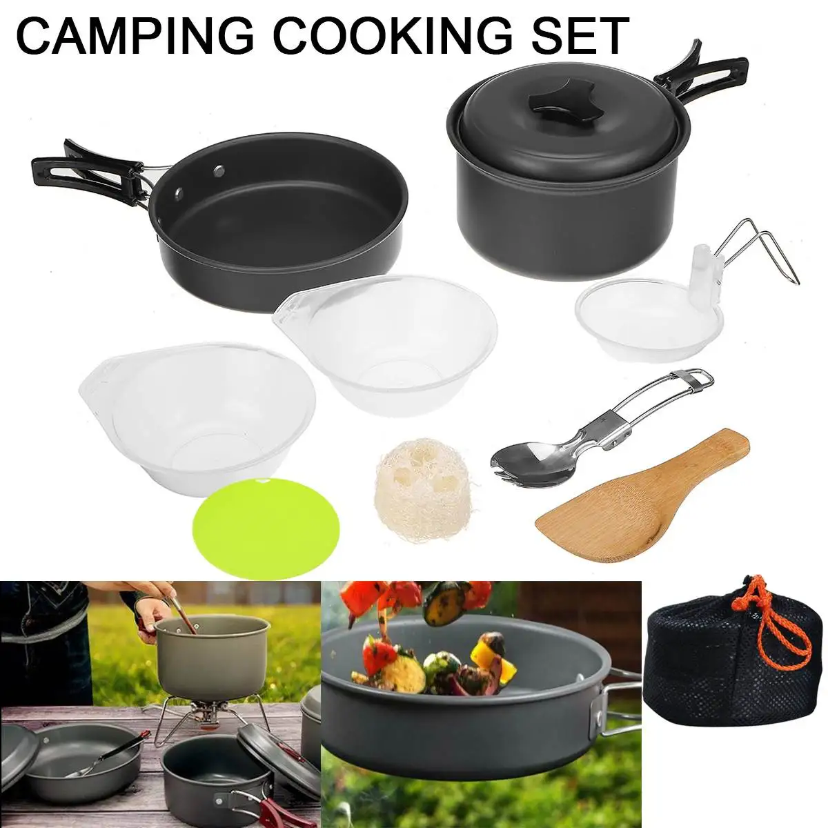 10Pcs Portable Camping Cookware Kit Outdoor Picnic Hiking Cooking Equipment NEW 
