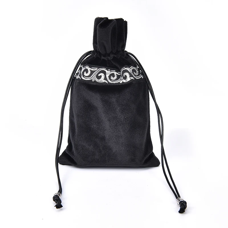 1pc Retro Tarot Cards Bag Party Board Game Divination Velvet Tapestry Vintage Black Color 19.5cm x 12cm