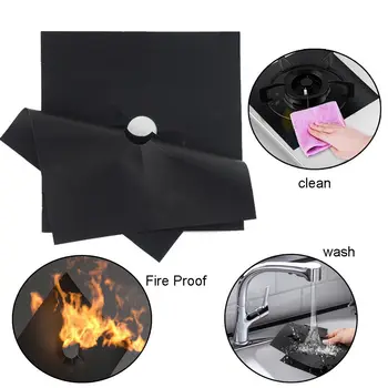 

4pcs Reusable Non-stick Foil Gas Range Stovetop Burner Protector Liner Cover for Cleaning Kitchen Tool Heat Resistant Cooker Mat