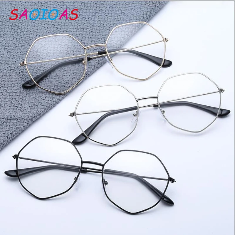 SAOIOAS винтажные большие шестигранные очки для глаз, Ретро металлическая оправа, прозрачные линзы, очки Oculos, художественные очки, очки Gafas De