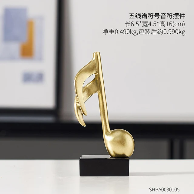home decor accessories figurine decorative art statuette Golden musical note Handicraft Living Room Wine Cabinet Desk Ornaments height 16cm