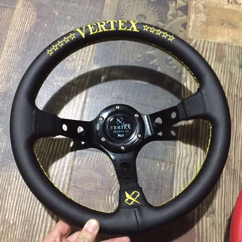 13''Deep Dish гоночный автомобиль Дрифт ралли тюнинг кожаный руль Универсальный красный/зеленый/желтый - Цвет: Золотой