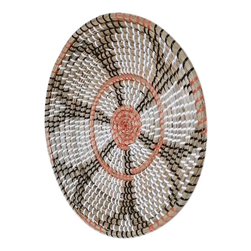 

35cm Round Rustic Hand-Woven Straw Designer Model Room Background Wall Hanging Decoration Fruit Plate Bowls