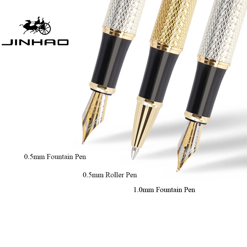Jinhao-pluma estilográfica de Gel 1200, Metal de plata y oro, regalo de oficina, bolígrafos de tinta, Punta Grande