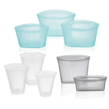 

2pcs Reusable Silicone Food Storage Containers Leak Proof Fresh Bag Bowl Cup Fridge Fruit Vegetable Organizer Stand Up Zip Bags
