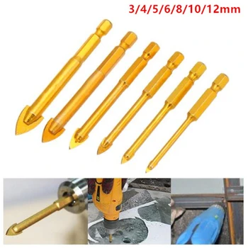 

3/4/5/6/8/10/12mm Titanium Coating Ceramic Tile Glass Drill Bit Spear Point Head 1/4 Inch Hex Shank Power Tools Accessories