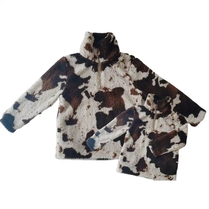 cow print sherpa pullover