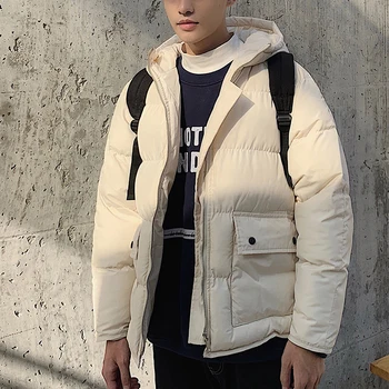 

Winter Jacket Men Fashion Solid Color Casual Thick Warm Hooded Coat Man Parka Streetwear Wild Loose Cotton Male Clothes M-3XL