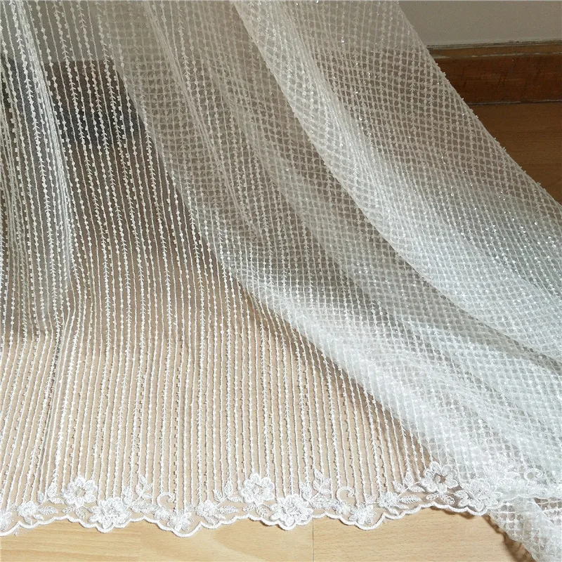 

New high-end summer beaded vertical stripes lace sequins wedding dress fabric DIY accessories