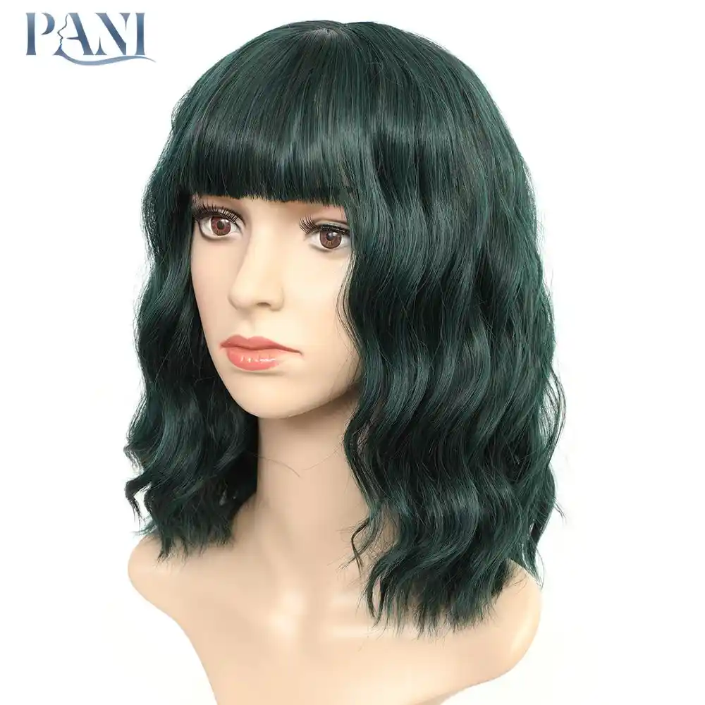 Pani Korotkij Volnistyj Parik S Chelkoj Sinteticheskie Pariki Dlya Zhenshin Naturalnye Zelenye Smeshannye Chernye Volosy Bob Pariki Termostojkie Volokna Lolita Parik Aliekspress