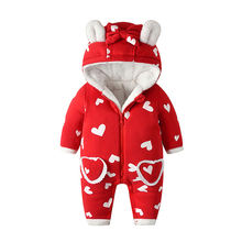 IYEAL Winter Rompers Baby Girl Newborn Clothes Children Toddler Girls Jumpsuit Kids Warm Fleece Inner Hooded Overalls With Bow