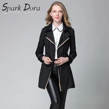 

SparkDora Fashion Women Trench Coat Breasted Female Outwear With Belt Plus Size Windbreak Coats Slime Spring Autumn Clothes