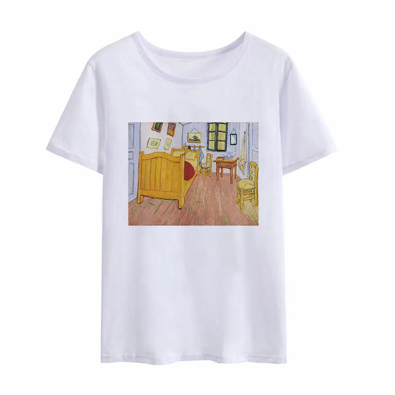 Ван Гог футболка искусство масляной живописи решетки печати милый топ Женская футболка Повседневная Harajuku Vogue футболка Camisetas Mujer Женская - Цвет: 1209