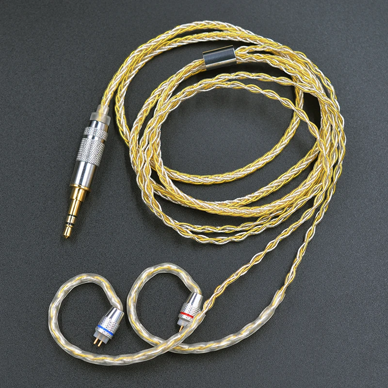 KZ 8 Core Gold Silver Mixed Cable with 2pin Mmcx Connector Use For KZ ZS10 PRO ZSN ZST ES4 ZS10 AS10 BA10 ZSN PRO