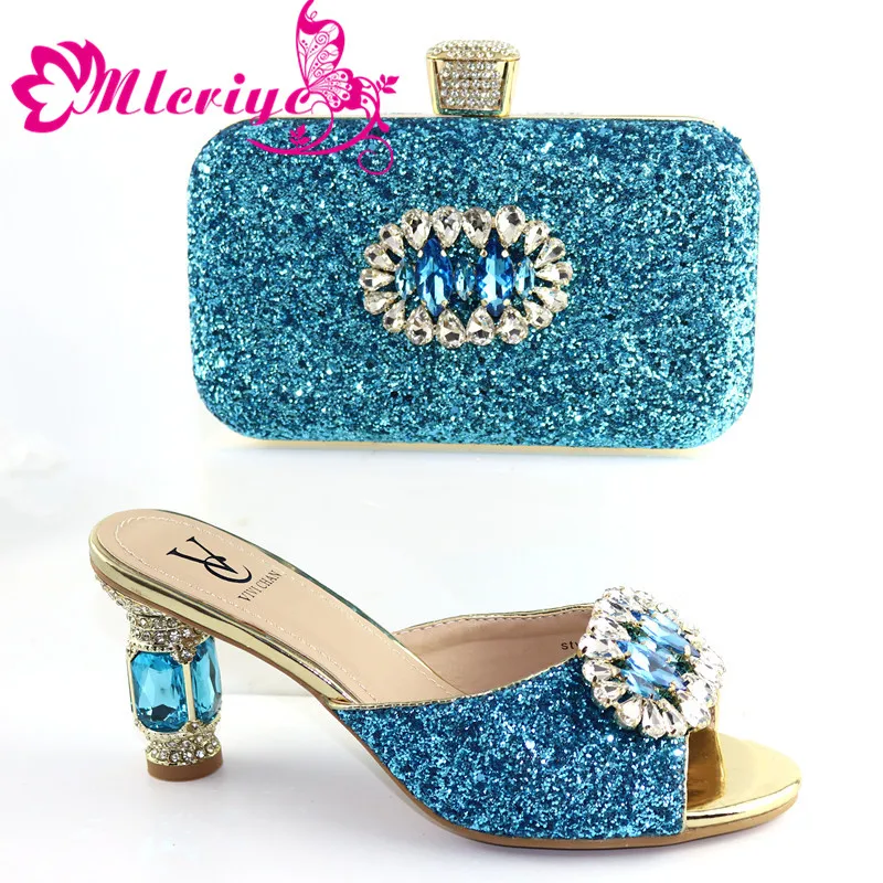 

Summer New Coming sky Blue Nigerian Shoes and Bags To Match Shoes with Bag Set Matching Italian Shoe and Bag Set