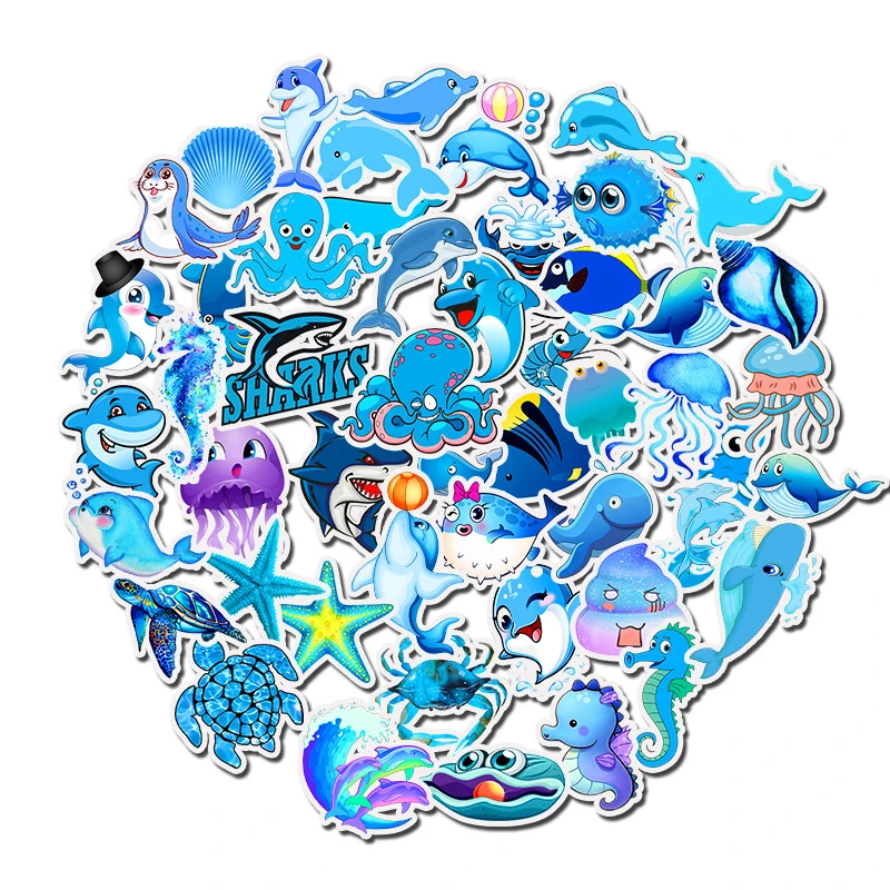 

10/30/50PCS Blue Ocean Cartoon Animal Personality Graffiti Sticker Suitcase Graffiti Sticker Body Sticker Decoration Wholesale