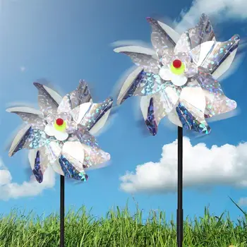 

2 Sets Windmill Shape Bird Repellent Animal Banishment Tool Household Wind Device Home Accessory with Connecting Rod for Garden