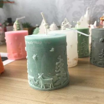 

Cylindrical Scented Candle Mold Solid Christmas Embossed Silicone Mold White Round Candle Home Decors Molds for Plaster
