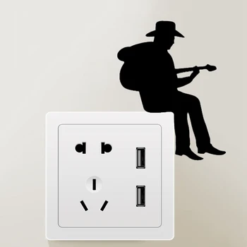

Cowboy Playing Guitar Silhouette Light Switch Sticker Cartoon Vinyl Music Wall Stickers for Music Room Bedroom Home Decor