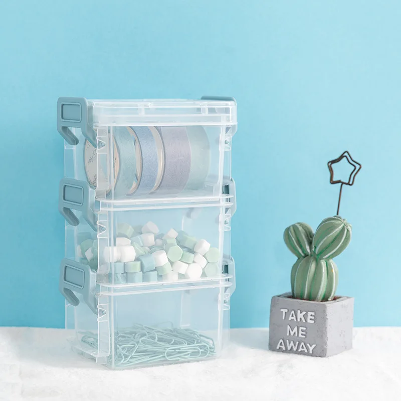 Mini caja de almacenamiento de cinta de papel japonés de estilo simple, Caja de almacenamiento sellada transparente, papelería, objetos pequeños, caja de almacenamiento kawaii
