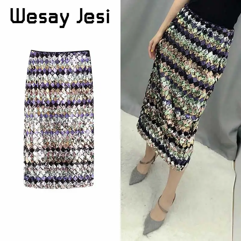 Новинка, Харадзюку, женские осенние юбки с блестками, высокая уличная длинная юбка, для девушек, повседневные, высокая талия, мерцающие, шикарные, вечерние, винтажные юбки