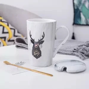 Кружка для влюбленных чашка керамическая домашняя Милая чашка для воды кофейная кружка с крышкой ложка чашки для чашек и кружек кофейная чашка чашки и кружки кружка - Цвет: 400ML