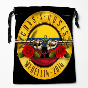 

New Arrival Guns N' Roses Drawstring Bags Print 18X22CM Soft Satin Fabric Resuable Storage Storage Clothes Bag Shoes Bags