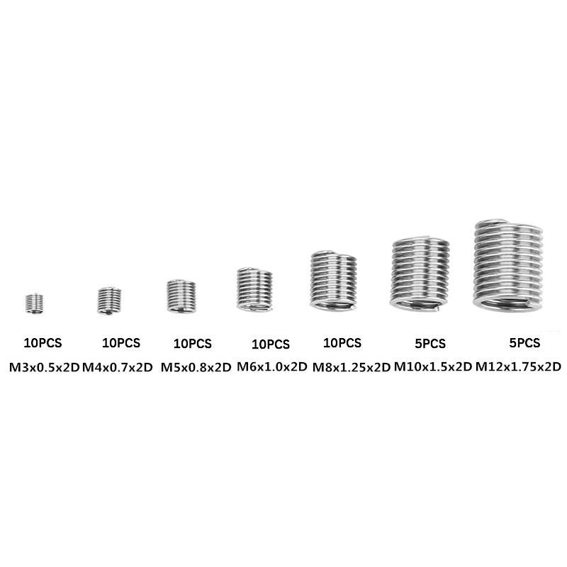 60Pcs M3 M4 M5 M6 M8 M10 M12 Stainless Steel Thread Repair Insert Kit Set  For Hardware Repair Tools