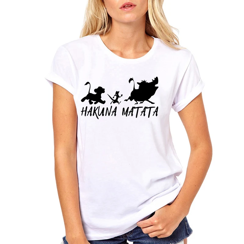 Женская одежда хакуна матата лев Король Мультфильм Печать Мода принт Женская Harajuku Панк Топ Футболка женская футболка