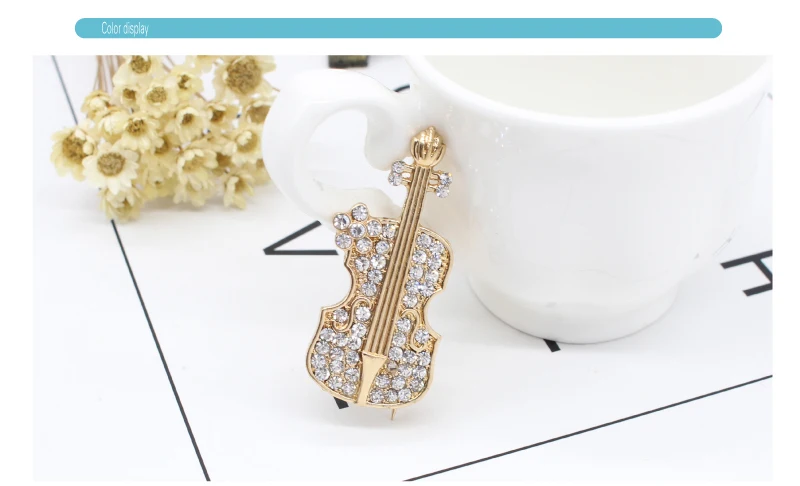 Crystal Rhinestone Violin Brooch Music Jewelry