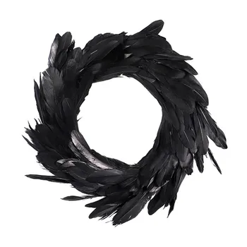 

Natural Feathers Wreath for Halloween Decorations Spooky Scene Party Favors Halloween Photo Props J2Y