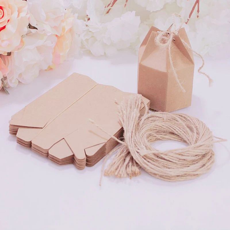 

50pcs Kraft Paper Lantern Hexagon Package Candy Box DIY Favor And Gifts Box With RopeBirthday Wedding Christmas Party Decoration