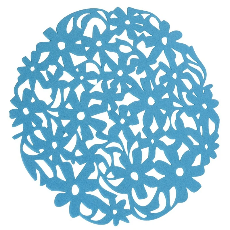 2Pcs Round Cut Flower Felt Placemats Kitchen Dinner Table Cup Mats Cushion- Orange& Blue